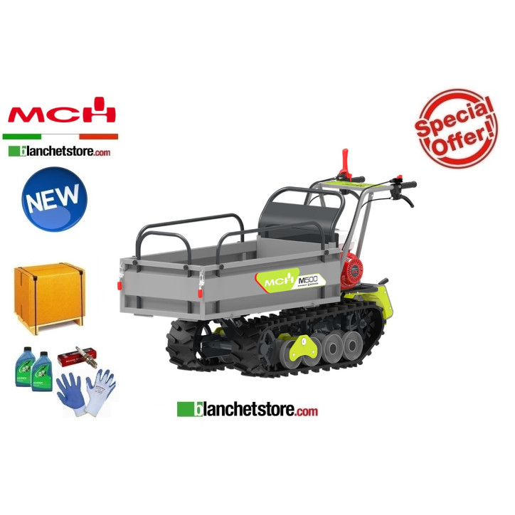 BROUETTE A CHENILLES MINI TRANSPORTEUR MCH M500H GX-E Honda GX200 500 KG Basculement Hydraulique Demarrage Electrique