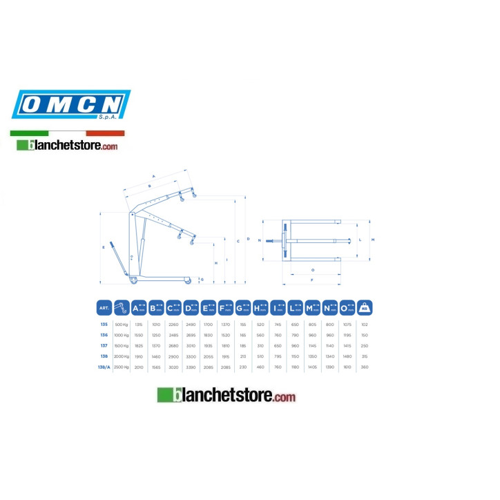 GRU HYDRAULIQUE A CHARIOT OMCN ART.136 1 TON