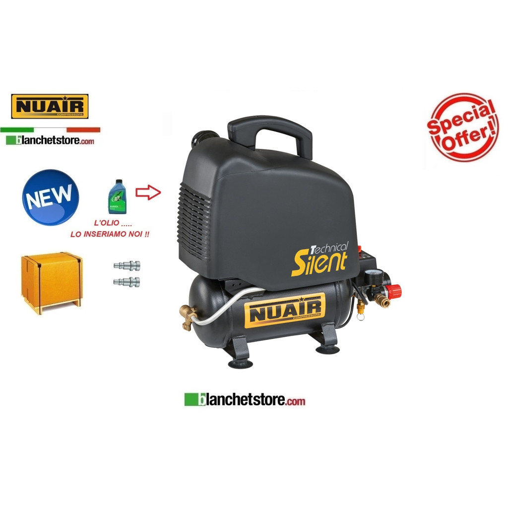 COMPRESSORE SILENZIATO NUAIR OM200/6 SILENT 1HP 6LT 220VOLT SILENZIATO