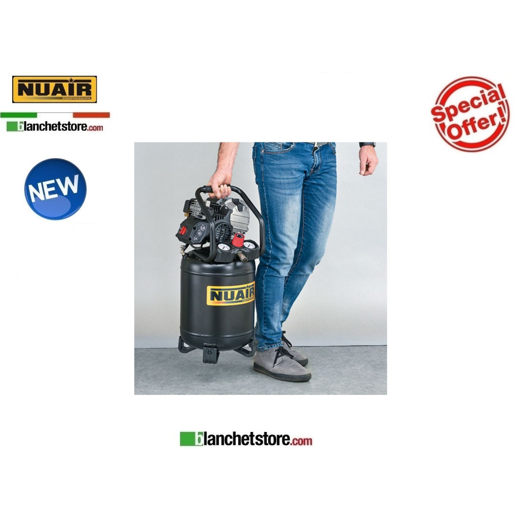 COMPRESSEUR ÉLECTRIQUE NUAIR FE-227/10/24V 2HP 24lt 220VOLT LUBRIFIÉ À L'HUILE