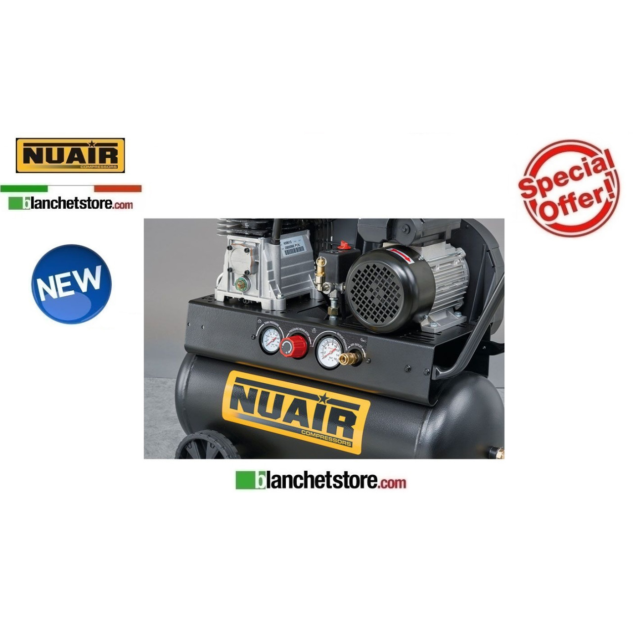 COMPRESSORE ELETTRICO NUAIR B2800/B/2CM/50 TECH-2HP BICILINDRICO 50LT ...