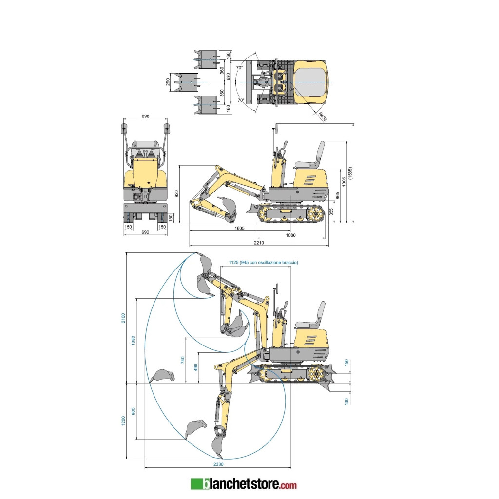 Bluebird MEX 600 mini excavator complete with roll cage and hood