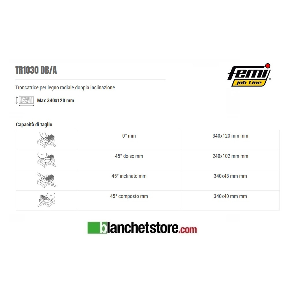 TRONCATRICE LEGNO RADIALE FEMI TR 1030 DB/A  JOB LINE 2000Watt 220Volt