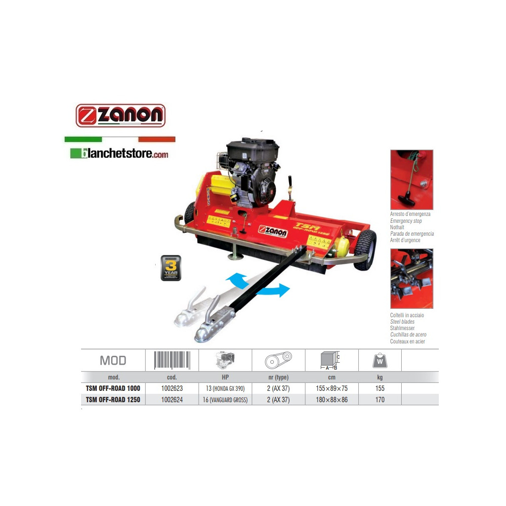 TRINCIASARMENTI ZANON TSM OFF-ROAD 1250 PER QUAD MOTORE B&S VANGUARD 16HP CM 125 1002624