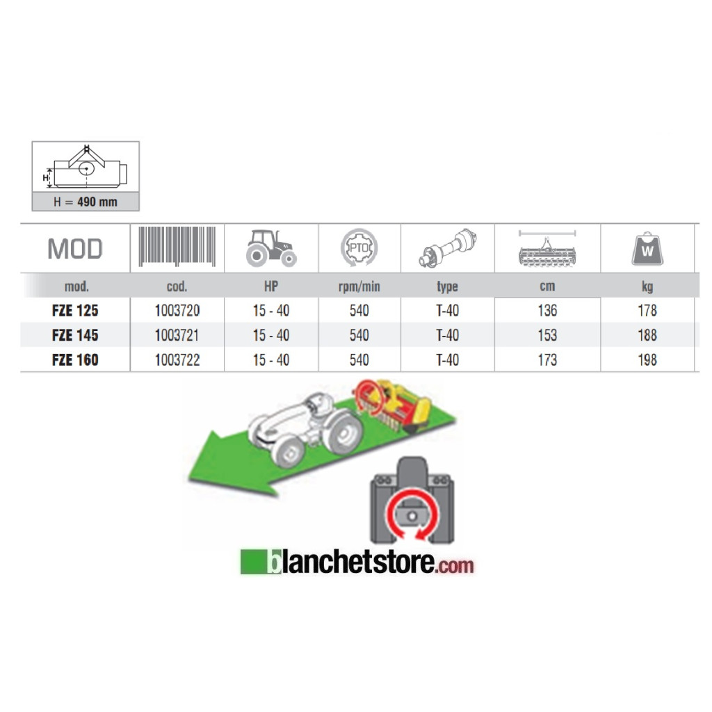 FRESATRICE STANDARD ZANON FZE 160 PER TRATTORE 15-40HP CM 160 A ZAPPETTE - ROTAZIONE DESTRA 1003722