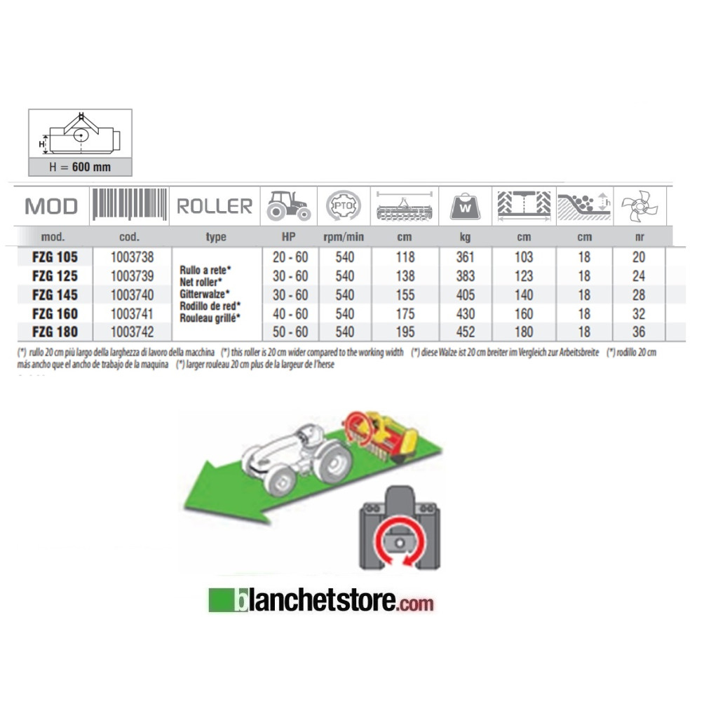 ZANON FZG 105 -FIXED-NET ROLLER ROTARY TILLER FOR TRACTOR 20-60HP CM 103 - RIGHT ROTATION 1003738