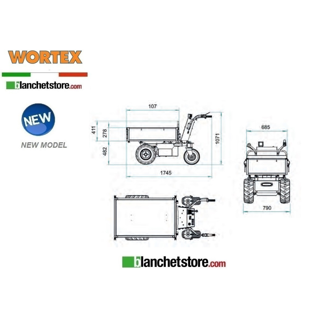 MOTOCARRIOLA DUMPER Wortex MDA500D E Elettrica 500 KG Ribaltamento idraulico