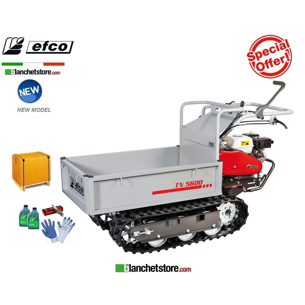 Brouette a chenilles Efco TN 5600 avec ridelles extensible Capacité 550Kg Moteur Honda GX160 OHV