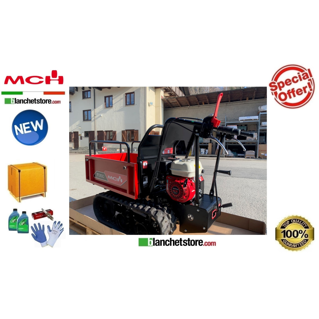 BROUETTE A CHENILLES MINI TRANSPORTEUR MCH T350 Honda GX160 350 KG Basculement Manuel