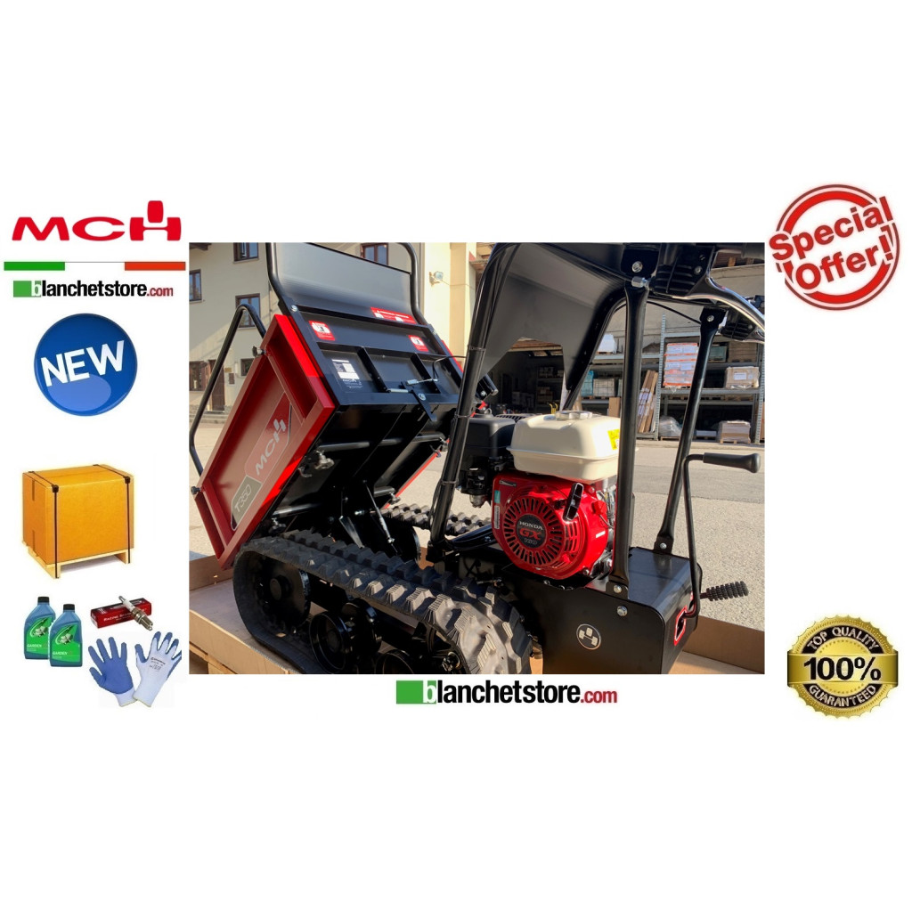 BROUETTE A CHENILLES MINI TRANSPORTEUR MCH T350 Honda GX160 350 KG Basculement Manuel