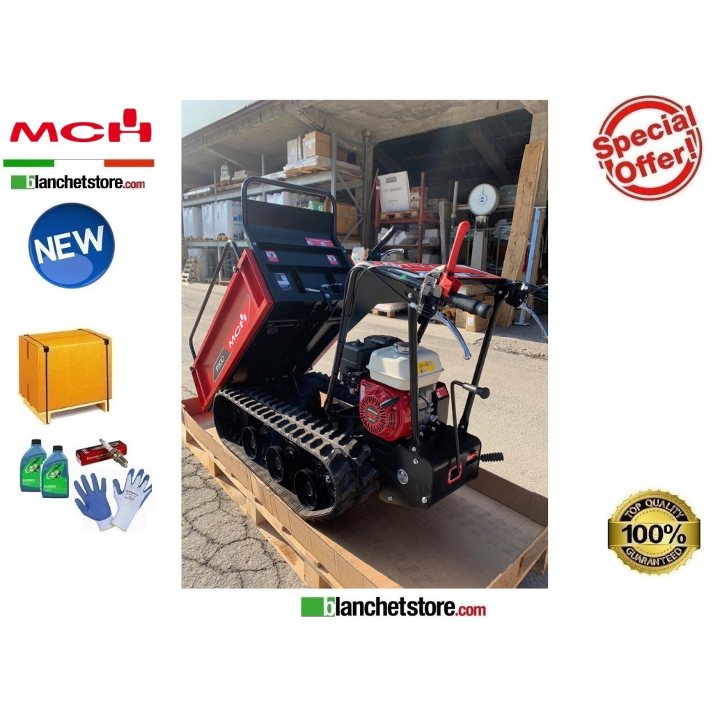 BROUETTE A CHENILLES MINI TRANSPORTEUR MCH T500H Honda GX200 500 KG Basculement Manuel Demarrage Lanceur