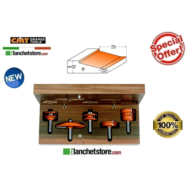 Jeu de 5 fraises à bois pour cuisines CMT 800.510.11B Tige 12,7 mm