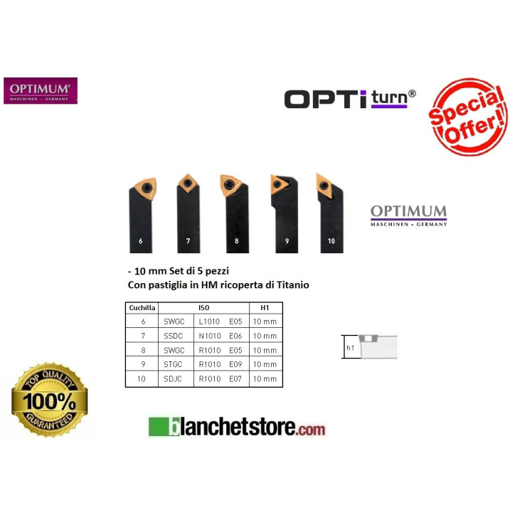 KIT SET 5 OPTIMUM LATHE TOOLS MD 10 MM 050OP1664