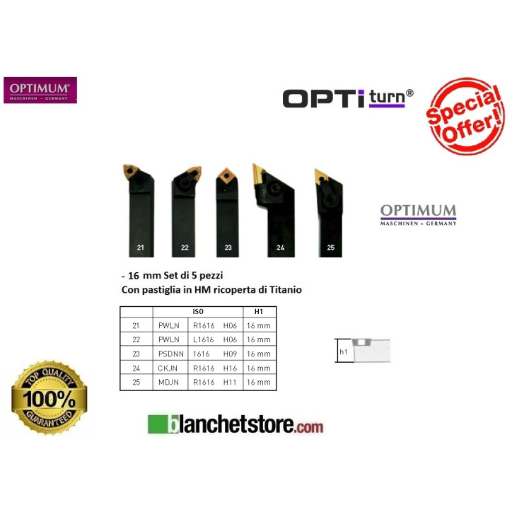 KIT JEU DE 5 OUTILS DE TOUR OPTIMUM MD 16 MM 050OP1668