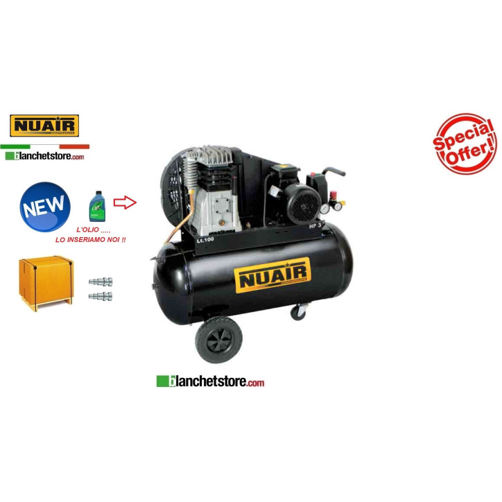 COMPRESSEUR ÉLECTRIQUE BI-CYLINDRE PROFESSIONNEL NUAIR B3800B/3CM/100 LT/100 3HP 220VOLT